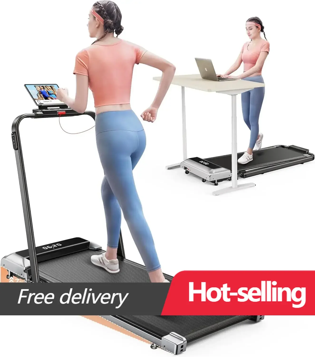 

Walking Pad Under Desk Treadmill with Incline and Handle Bar, 2 in 1 Folding Treadmill for Home/Office Small