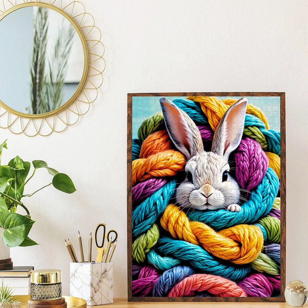 1000 قطعة من ألغاز غزل الأرنب الملونة - لعبة تفاعلية كبيرة للبالغين والأسرة، تحدي الدماغ لديكور المنزل بنفسك مع حصيرة من الورق المقوى