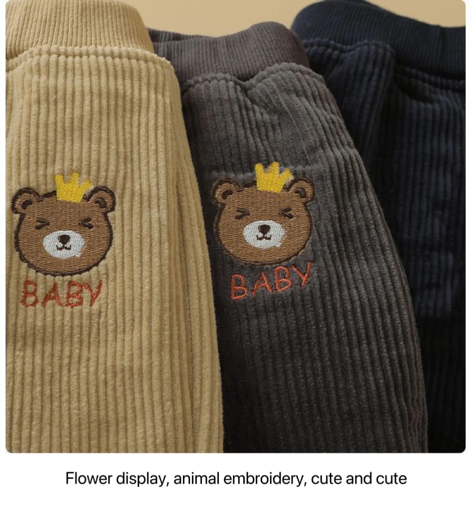 1 stücke Jungen Mädchen Winter Samt Cord Kind Hosen Wenig Bär Cartoon Mittlere Taille Warme Pantalone Baggy Dicken Plüsch Kinder hosen – Detail 10