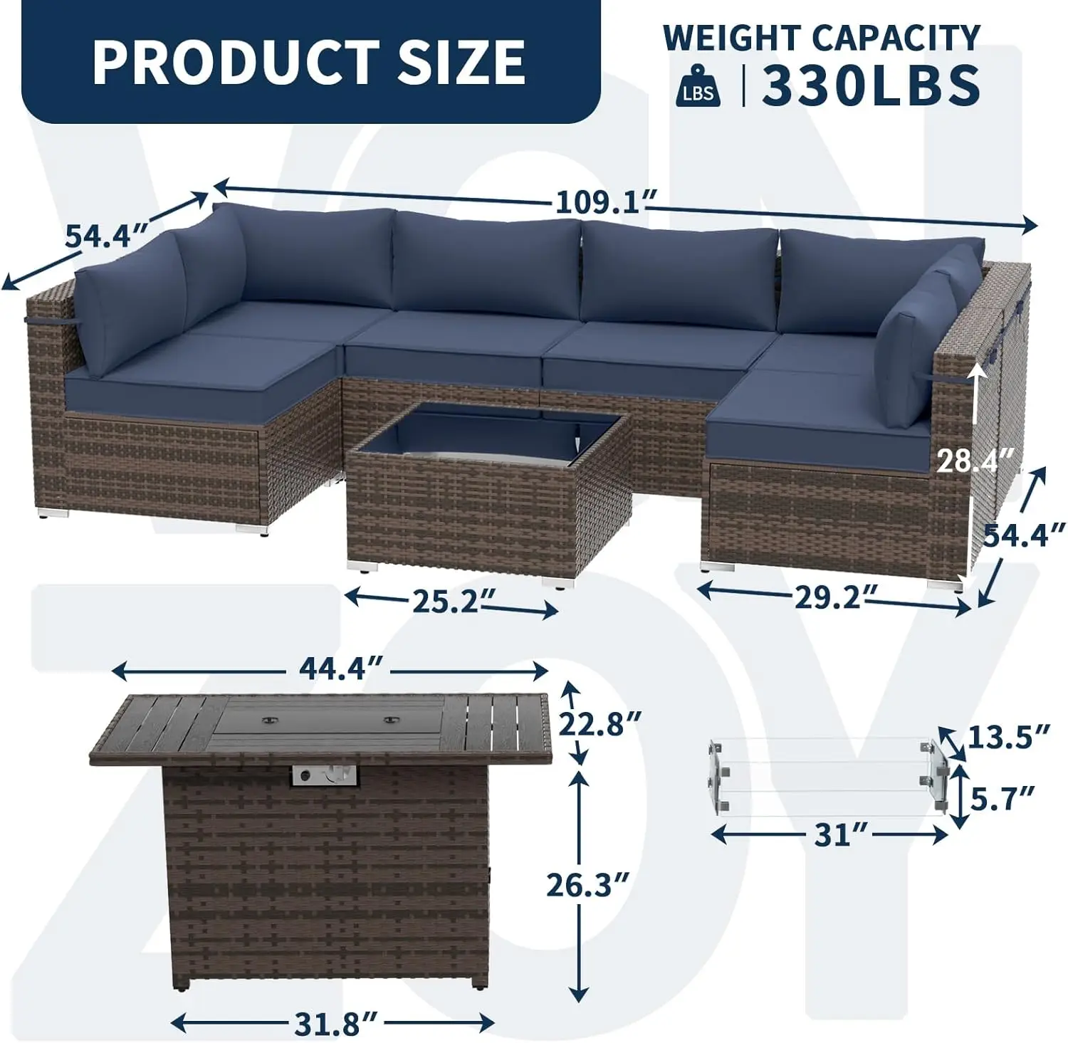 Patio Furniture Set, Outdoor Sectional Sofa Set Heavy Duty Wicker Furniture Set with 2 Waterproof Covers