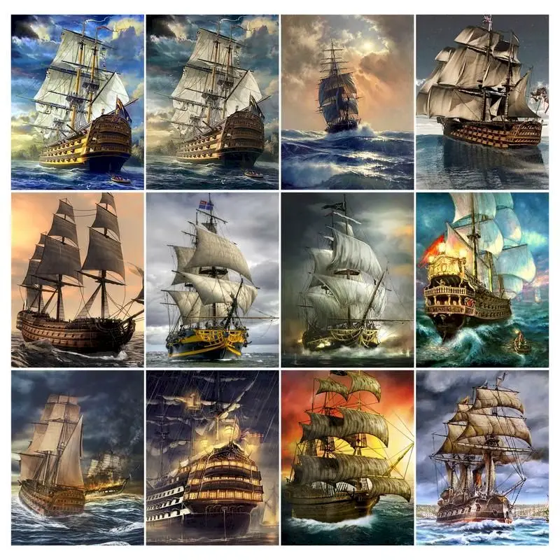 RUOPOTY 5D Full Square/Round Diamond Painting Ship DIY Diamond Embroidery Landscape Sea Pictures Of Rhinestones Mosaic Craft Kit