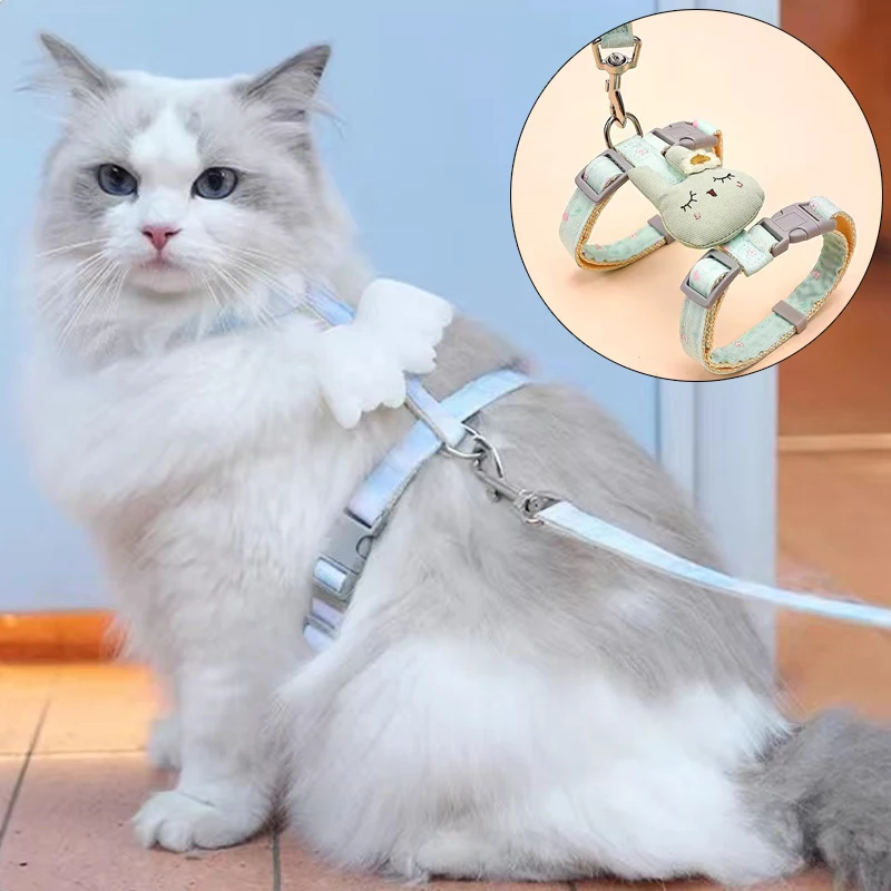 Cute Cartoon Sphynx Cat Harness Walking Pet Harnesses and Leash Set for Cats Gatos Kitten Garfield mascotas Accessories Supplies