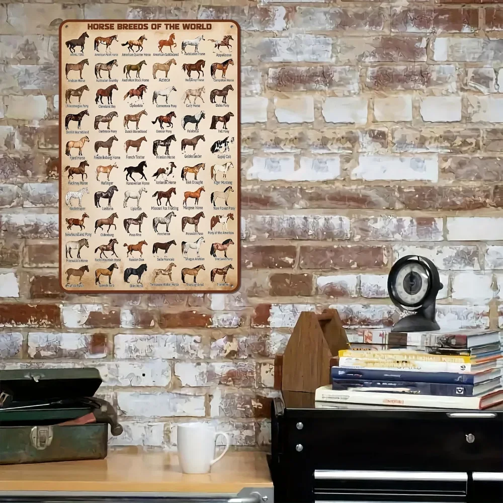 

1pc Horse Knowledge Metal Tin Sign Retro Poster on Horse Breeds Ideal for School Education Bar Cafe Farm Aesthetic Decoration