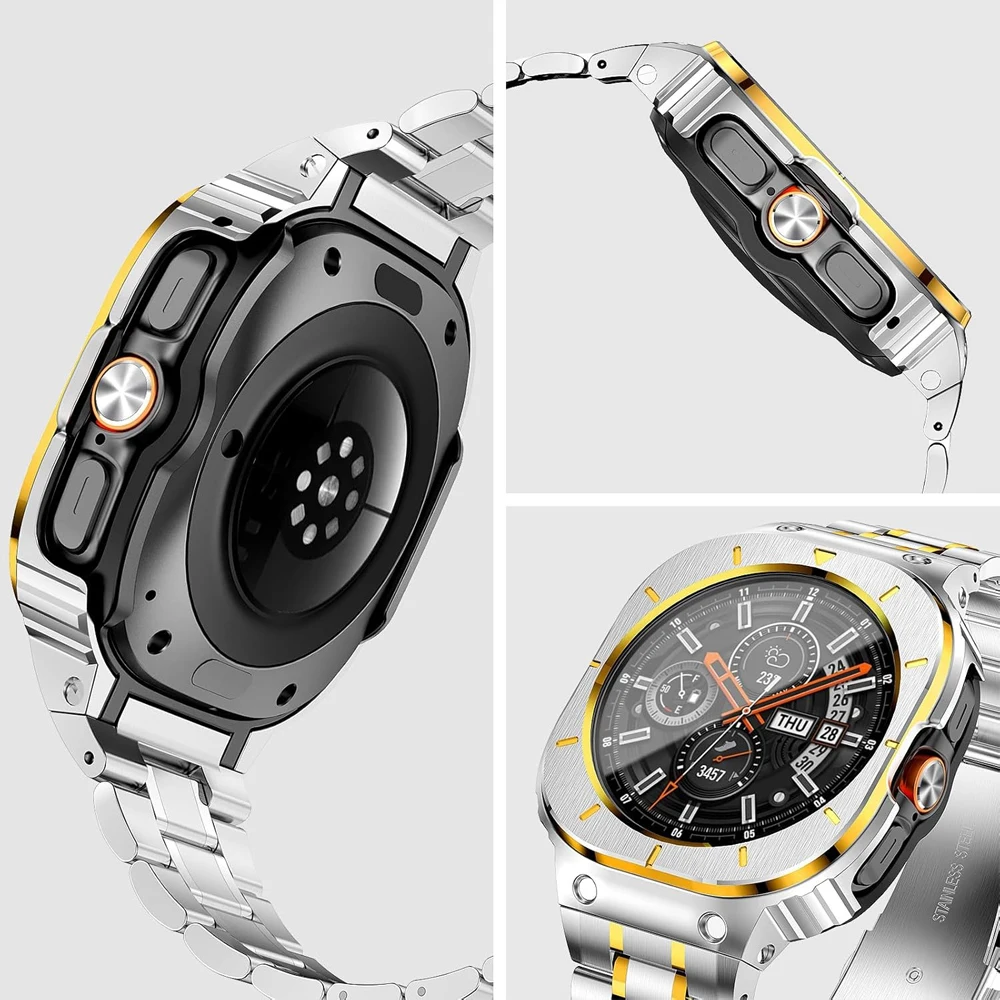 Vollmetall-Schutzhülle mit Armband für Samsung Galaxy Watch Ultra 47mm Robustes Edelstahl-Sportarmband Schutzabdeckung+Armband – Detail 3