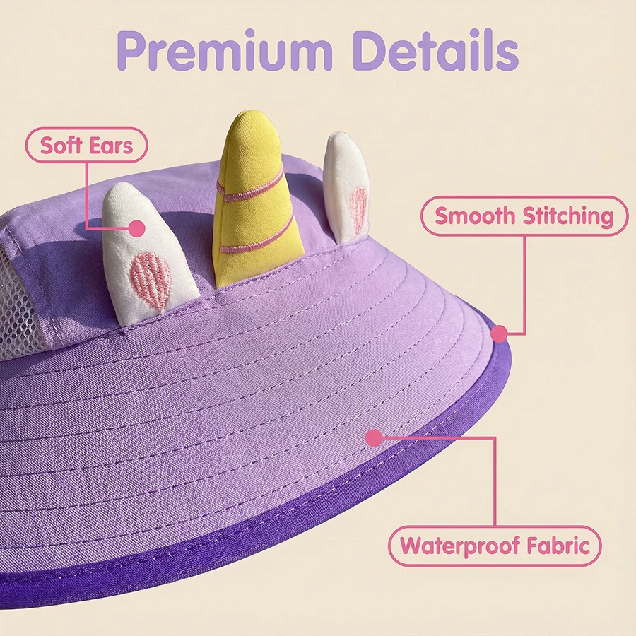 1. A children's sun protection hat for summer, a large-brimmed breathable mesh net eye unicorn for baby protection from UV rays - view 4
