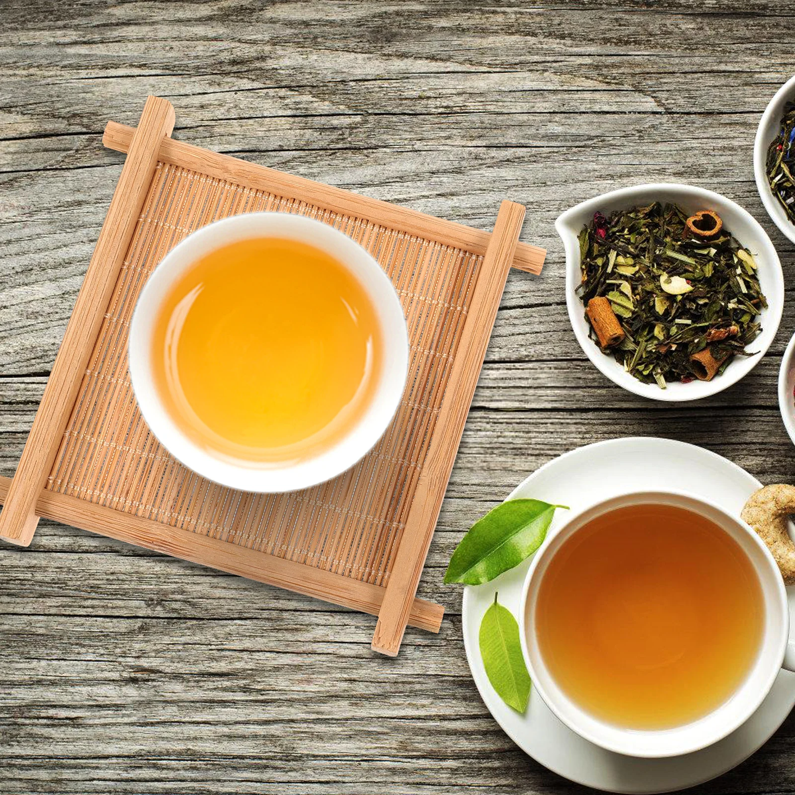 

2pcs Bamboo Tea Cup Mat Decor Photo Prop Placemat Coaster Premium Bottom Table Background Fine Details