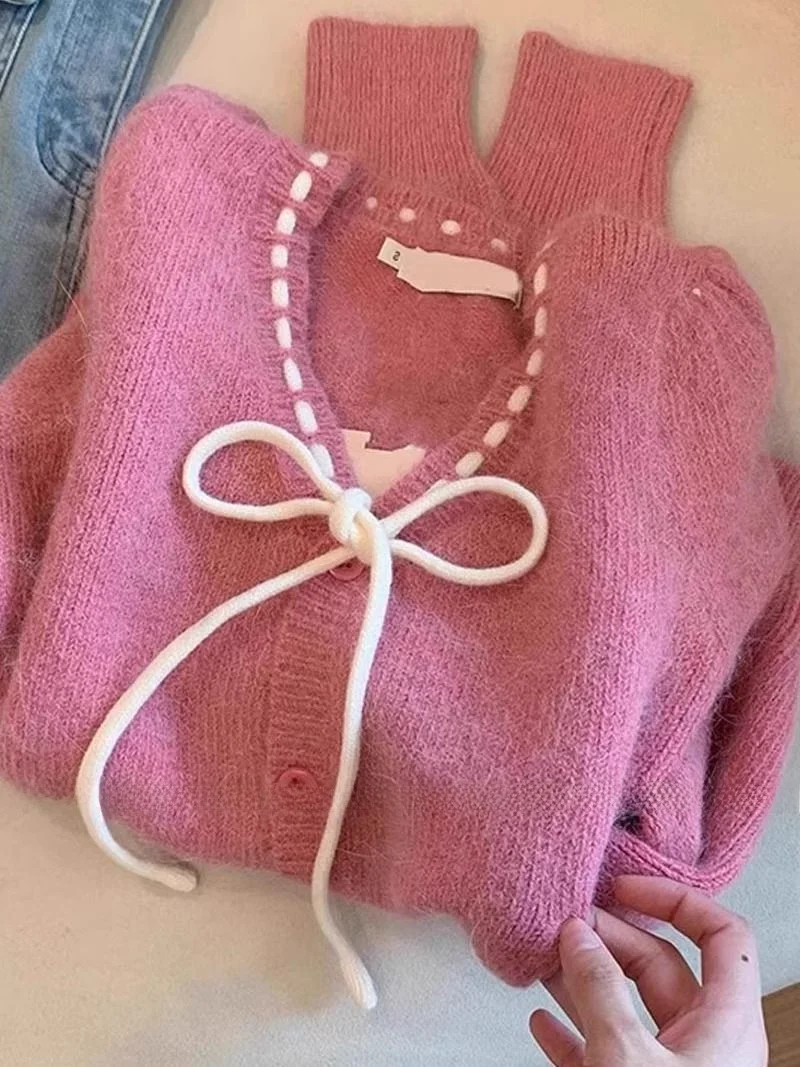 

Модный женский вязаный кардиган больших размеров с V-образным вырезом, узлом, мягкий и уютный, осенне-зимний, свободного кроя, с длинными рукавами