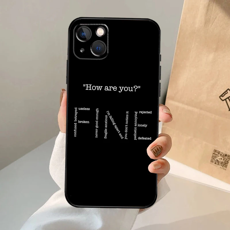 Sad depression Black Word Phone Case For iPhone 16 15 14 11 12 13 Pro Max Mini Plus X XS Max XR Cover Coque