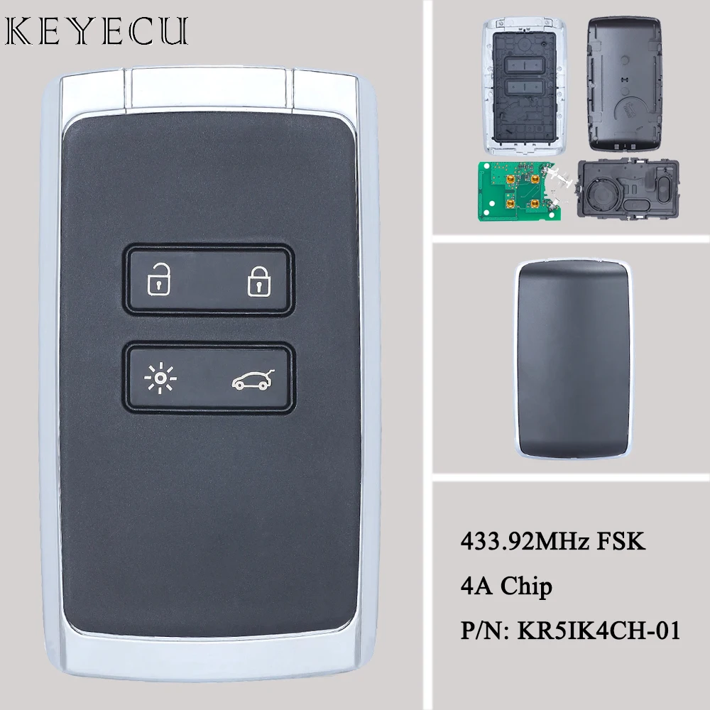 

Keyecu For Renault Megane 4 Talisman Espace 5 Kadjar 2016 2017 2018 2019 Smart Remote Car Key Fob 433.92MHz 4A Chip KR5IK4CH-01