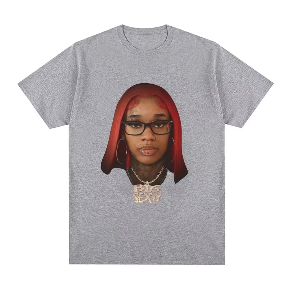 เสื้อยืดโอเวอร์ไซส์สไตล์ฮิปฮอปแฟชั่นลำลอง ผ้าฝ้าย แขนสั้น สตรีทแวร์ ลายหน้าเซ็กซี่สีแดง