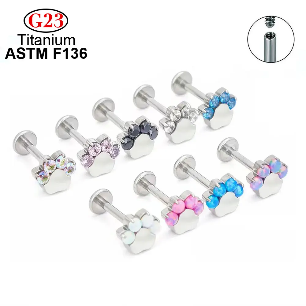 G23 Titanium Grade Implante Cat's Paw Spiral Tragus Cartilage Opal Nose Ear Stud Mix Zircon Lip Body Jewelry's For Women