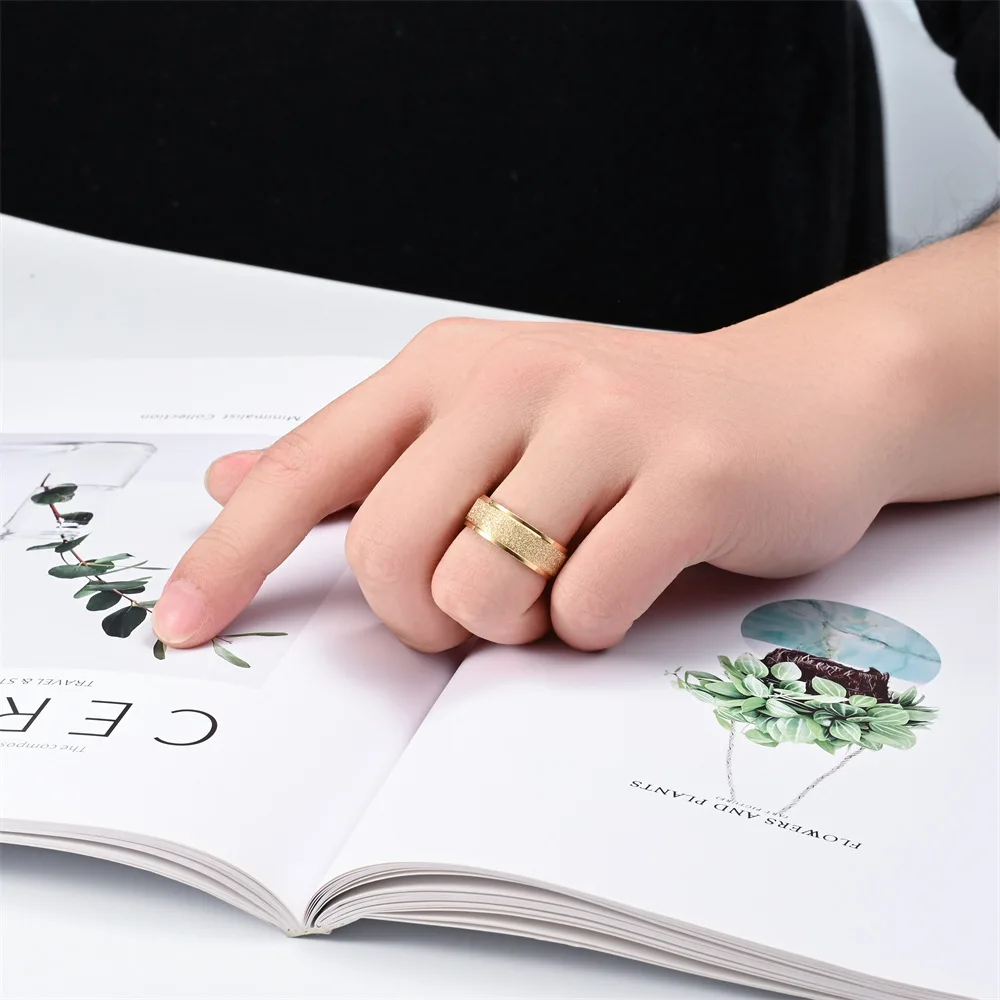 8mm High Quality Fashion Simple Scrub Stainless Steel Women 's Rings Rose Gold Color Finger Gift For Girl Jewelry