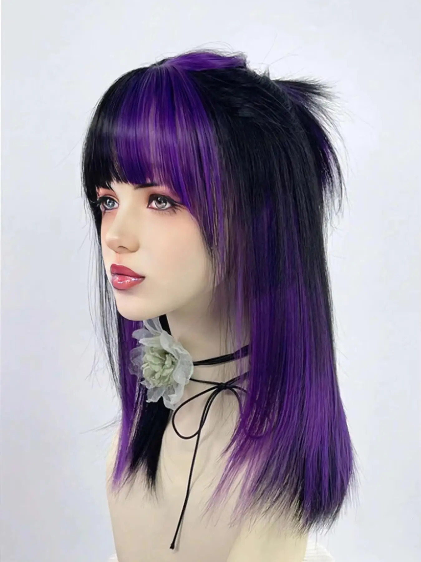 

Синтетический короткий прямой зеленый черный многослойный смешанный парик с челкой, женский пушистый парик для косплея Лолиты для повседневной вечеринки