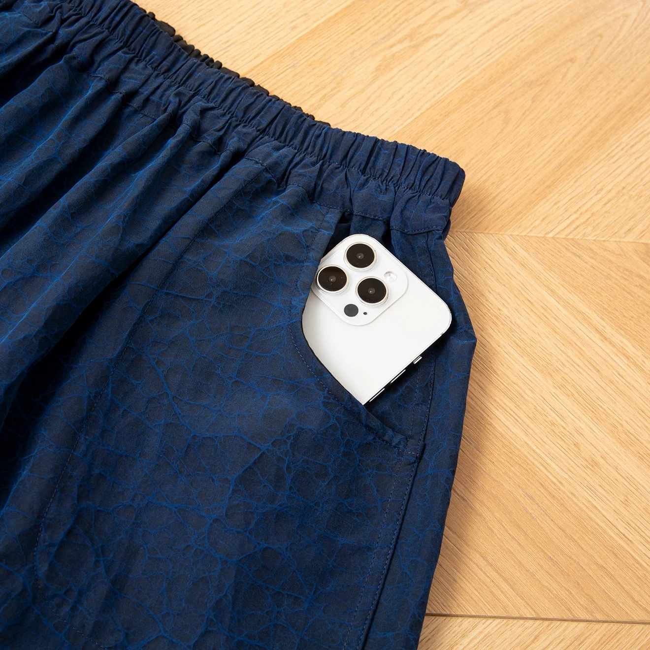 Blue and Black Double-sided 100% Natural Mulberry Silk Gambiered Guangdong Gauze Retro Elastic Waist Women's Straight Leg Pants