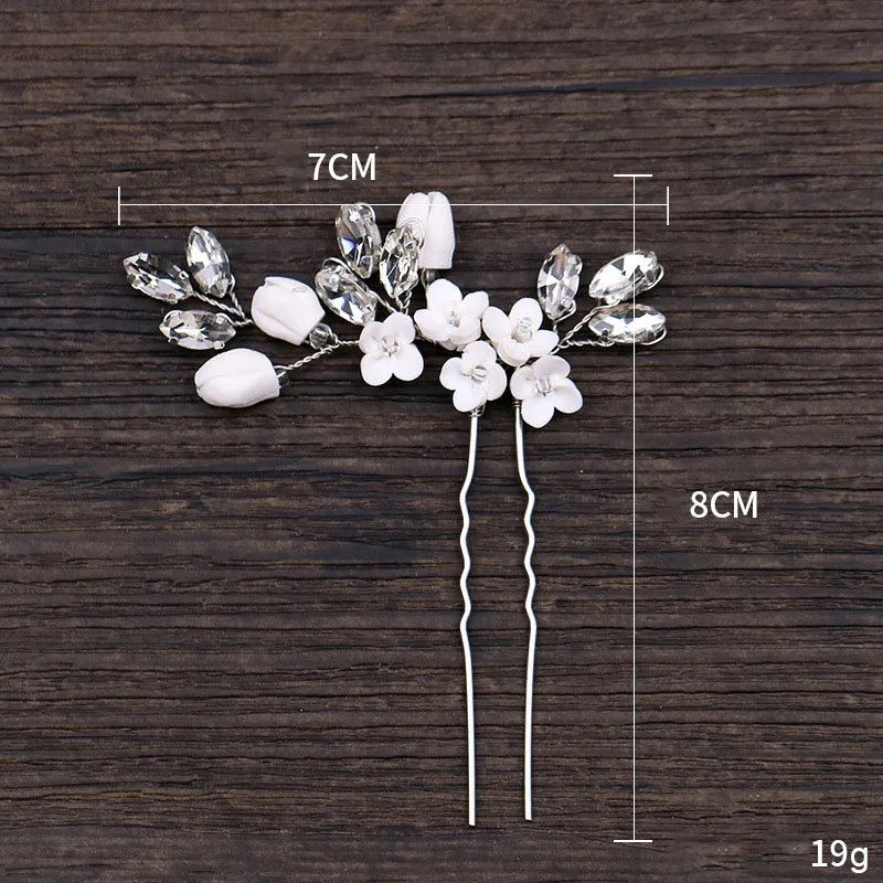 Exquisite Girls Hair Accessories Silver Rhinestone Clay Flower Headwear Wedding Bridal Hair Forks