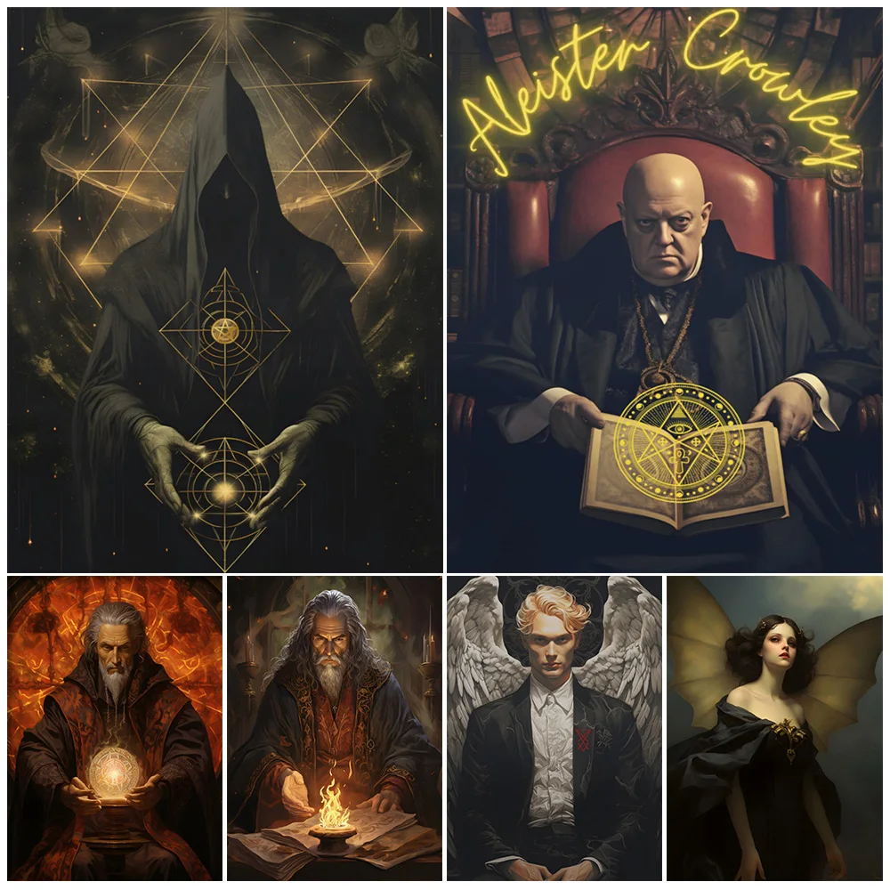

Mysterious Witchcraft Aesthetics, Vintage Wall Art Canvas Painting,Fallen Angels,Mystic Bishop,Dark Sorcerer,Portrait art poster