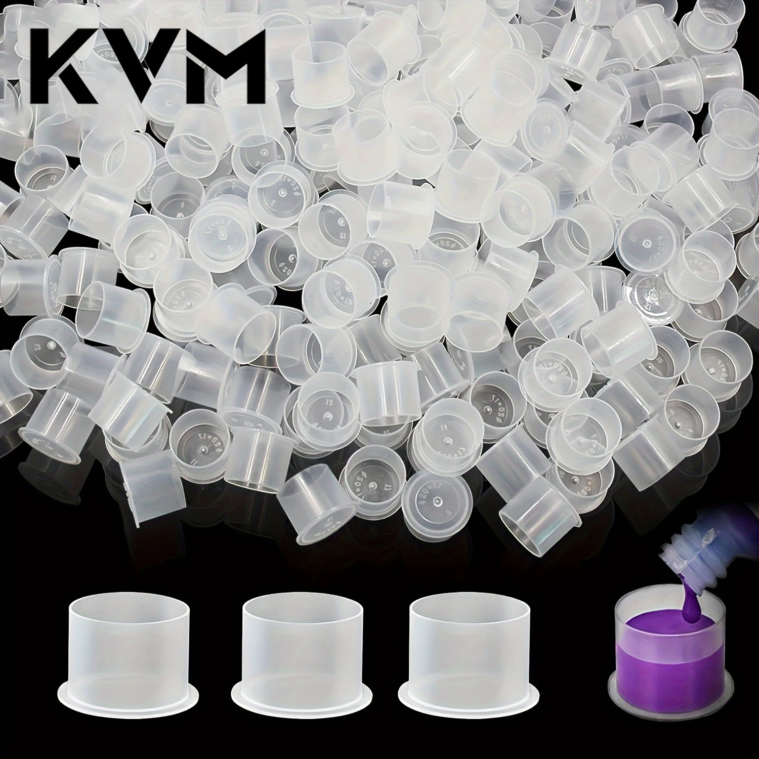 KVM 500/1000pcs Disposable Tattoo Pigment Cups Plastic Containers Ink Cups With Base S/M/L/XL Permanent Makeup Tattoo Supply