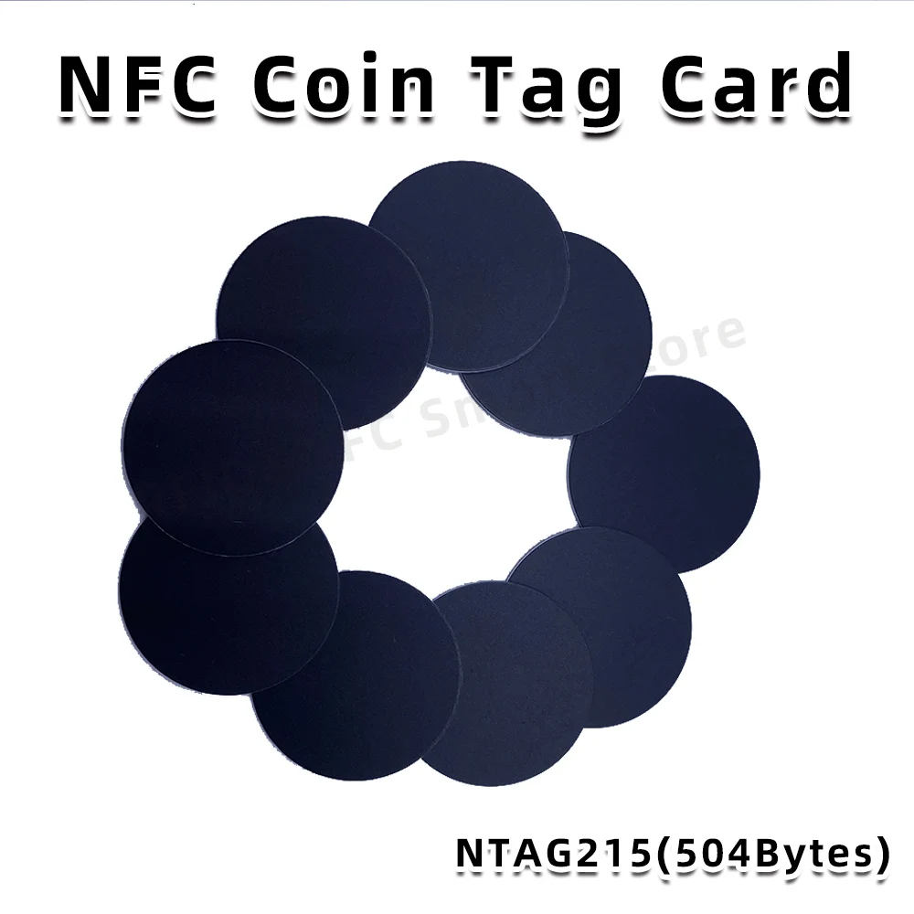 Imagem -04 - Etiquetas de Cartão Preto Regraváveis para Nfc Phone Game Nfc Round Coin 1356 Mhz 504 Bytes Nfc 215 25 mm 50 Pcs 100 Pcs