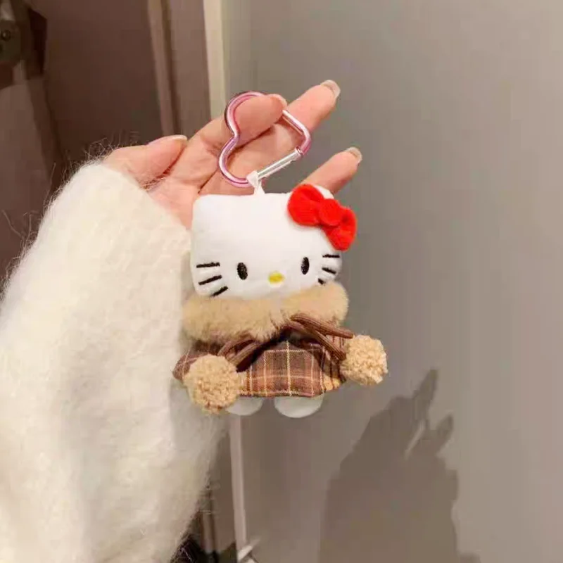 Sanrio Hello Kitty Plush Grid Cloak Pendant Pencil Case Notebook Decoration Glasses Case Makeup Bag Accessories Halloween Gift