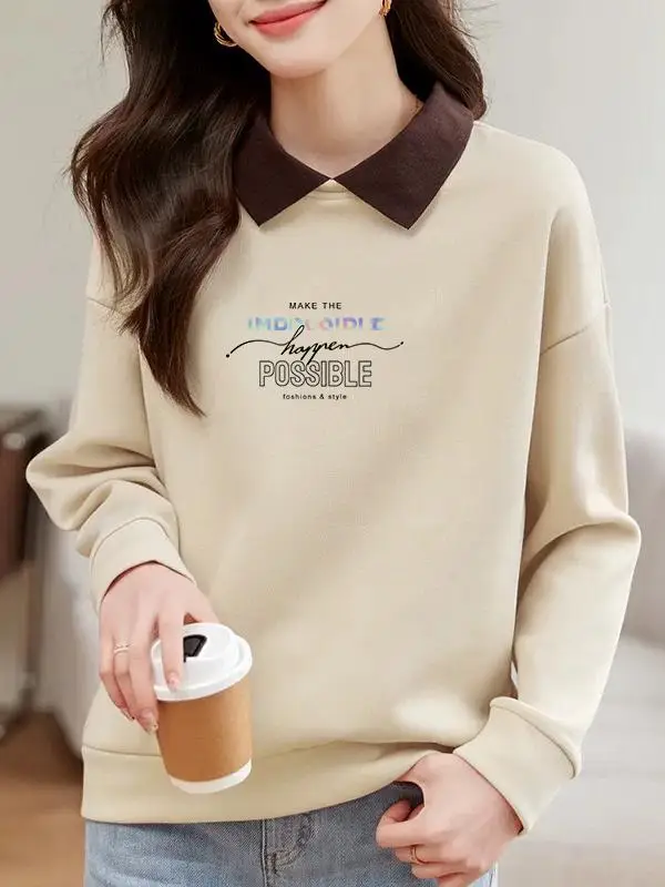 女性用 irt スウェットシャツ ロングスリーブ ターンダウンカラー ピュアコットン トップ ファッショナブルなベースレイヤー irt 春秋新作 sle