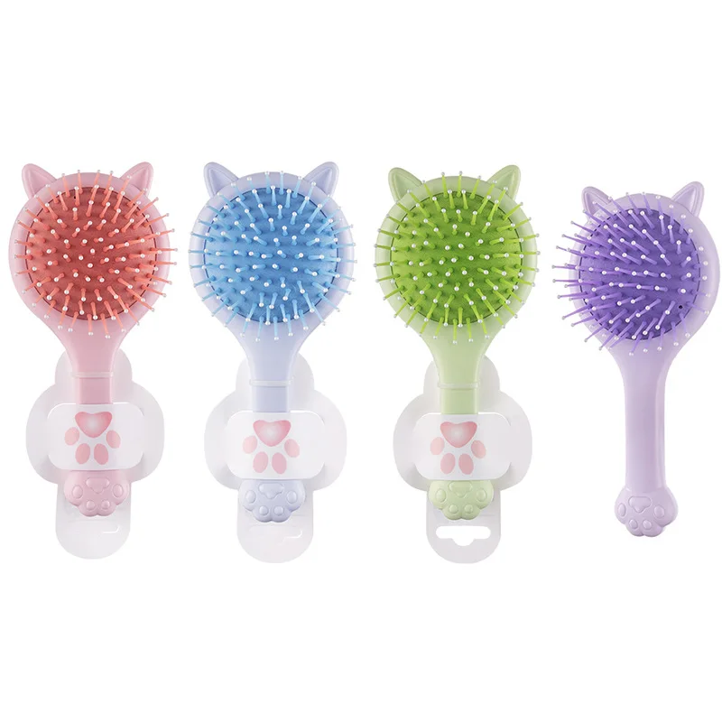 Mini Cat Ear Massage Airbag Hair Brush With Makeup Mirror Cartoon Hairdressing Comb For Girls