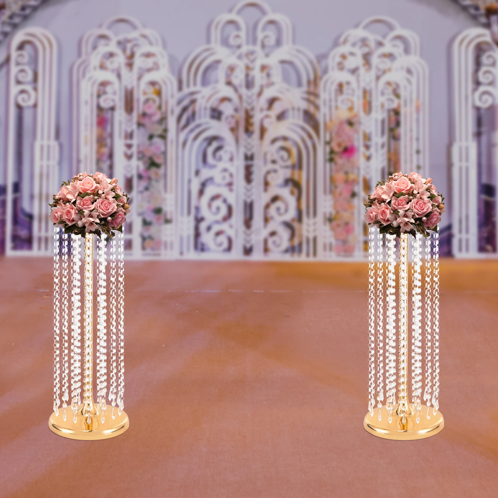 2 Pcs Crystal Flower Stand Wedding Centerpieces Party Road Leads Flower Vase Floral Display Rack for Events Reception 23.6 inch