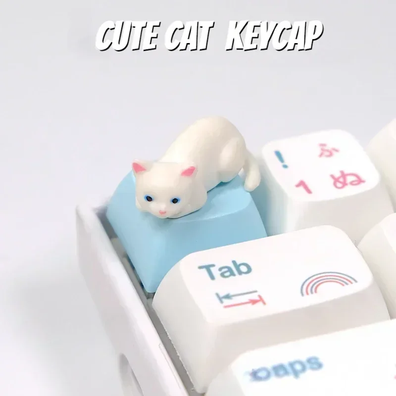 

ECHOME колпачки для клавиш с милым котом, голубые глаза, белые 3D полимерные колпачки для клавиатуры в стиле аниме, колпачки для клавиш ручной работы с героями мультфильмов для механической клавиатуры