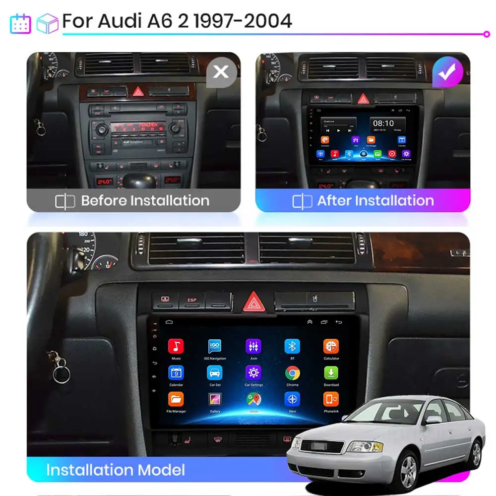 4G 64G Car Radio For Audi A6 C5 1997-2004 S6 1999-2004 RS6 2002-2006 GPS 1280*720P Android 10.0 Auto Carplay IPS BT Rear No DVD