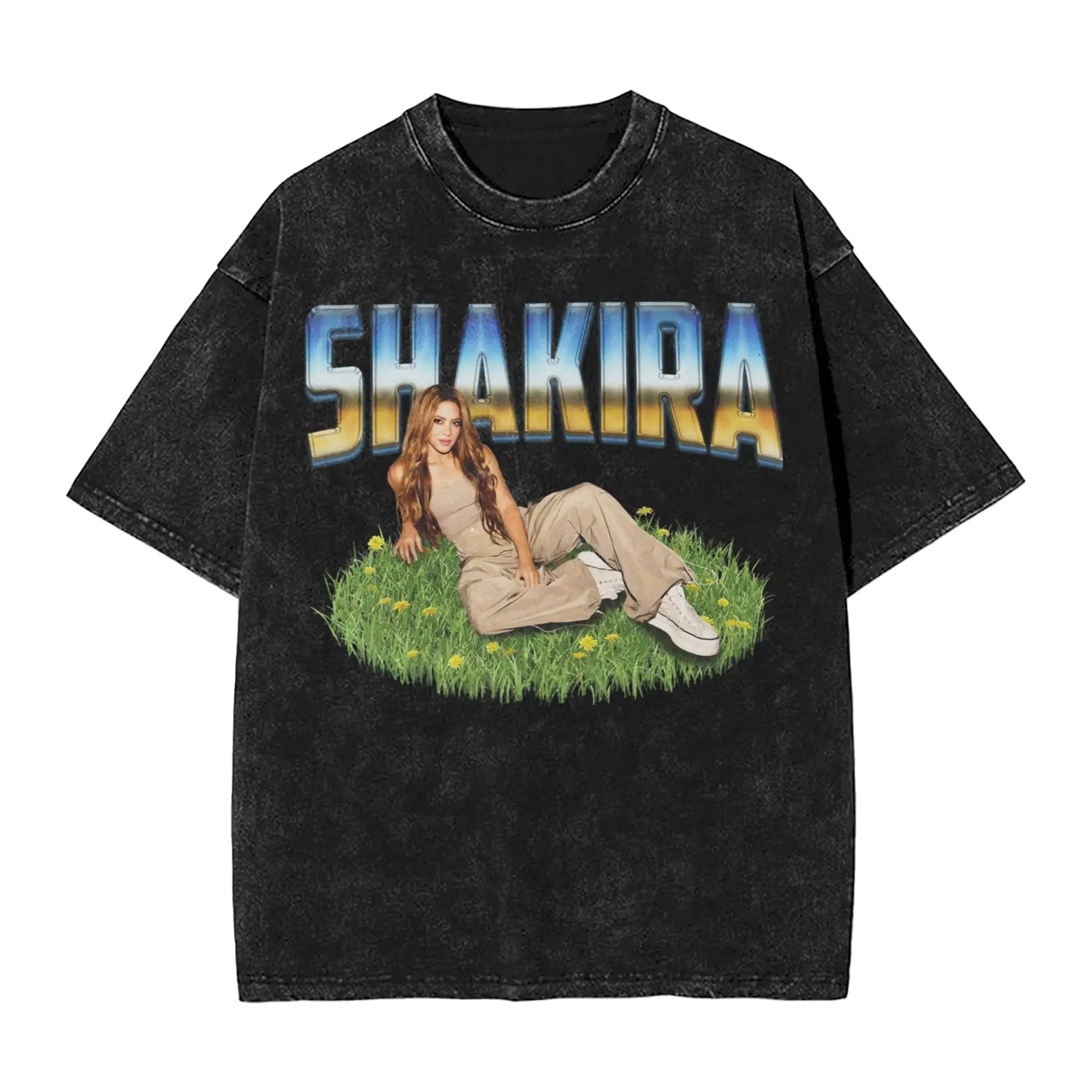 Washed T Shirt Singer Shakira Hip Hop Vintage T-Shirts Oversize  Streetwear Short Sleeve Summer Tops Tee Shirt for Men Women