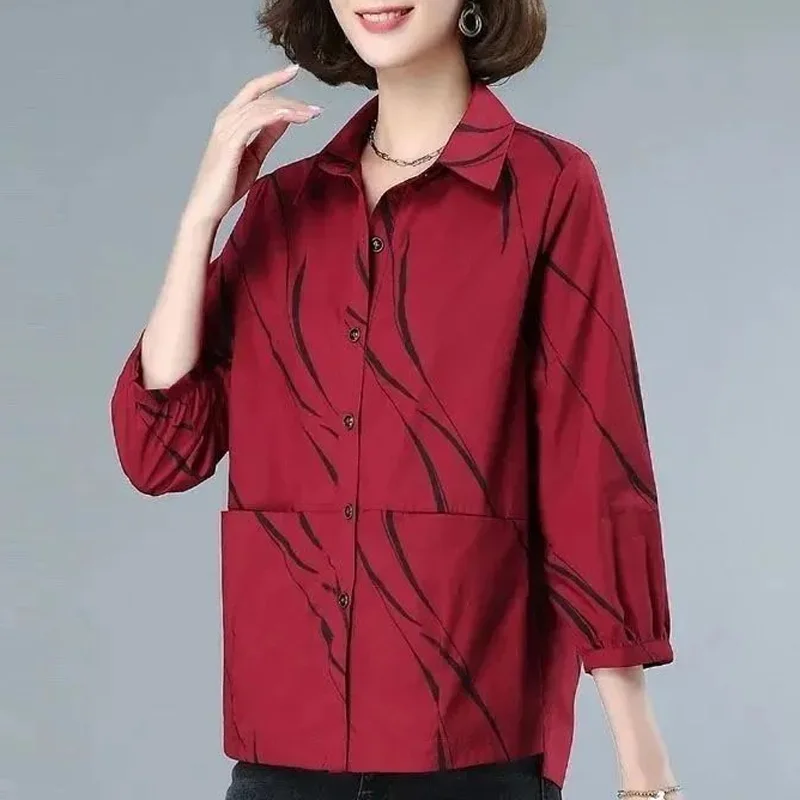 2023 Spring and Autumn Korean Edition Fashion Casual Loose Simple Polo Print Three Quarter Oversize Versatile Women Jacket Coat