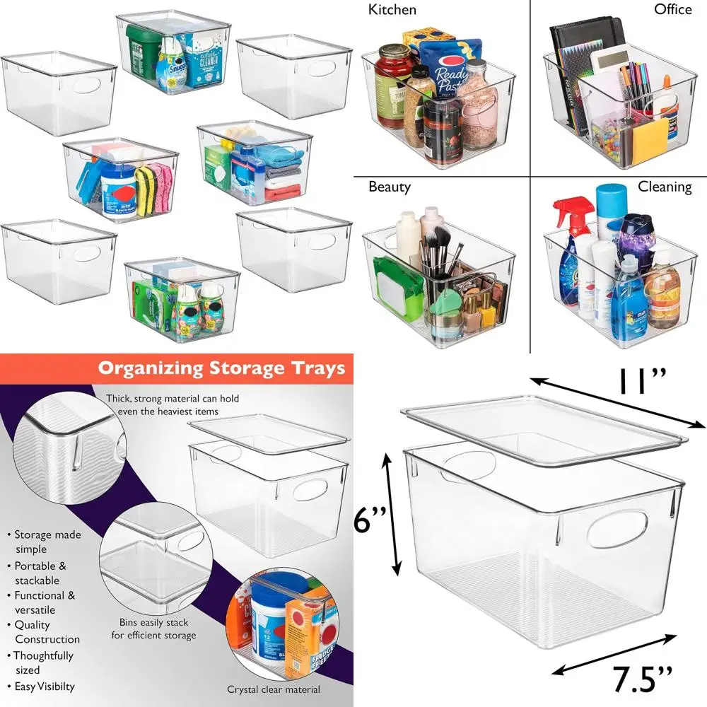 

8-Pack Plastic Storage Bins with Lids - Ideal for Pantry, Fridge, and Cabinet Organization