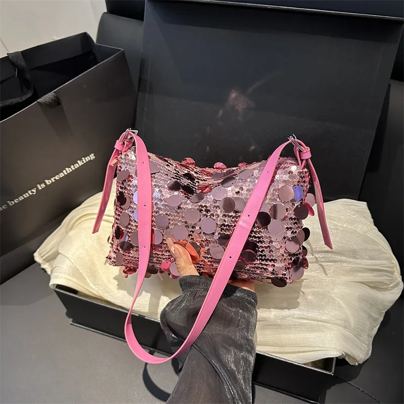 

Женская роскошная модная сумка, стильная универсальная сумка через плечо, нишевая квадратная сумка с пайетками, изысканная сумка-багет