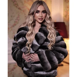 Womens Fur Jacket With Real Rabbit Fur Collar Genuine Fur Short Coat Luxury Winter Jacket For Women