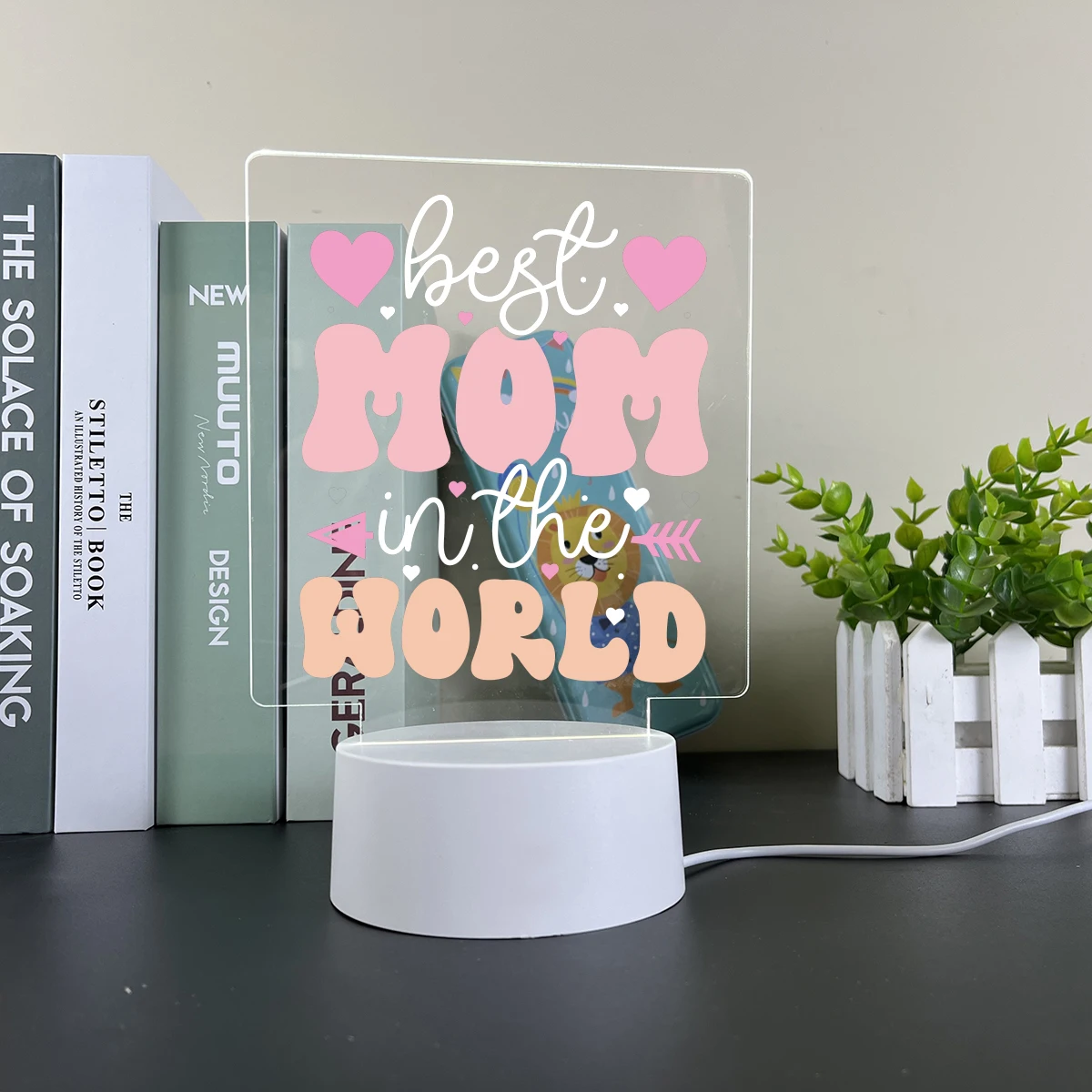 For the Best Mom 3D Acrylic LED Light Family Night Light Table Party Birthday Mother\'s Day Gift Decoration Bedside Lamp