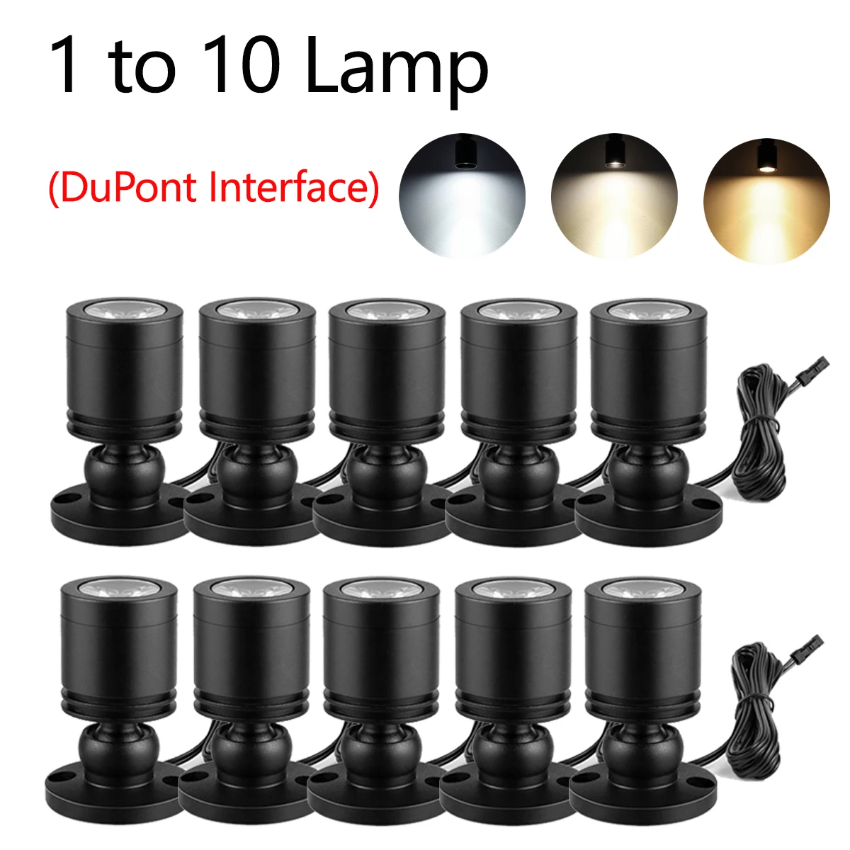 1 tot 10 LED-licht 12V aluminium materiaal zwarte schaal downlight, DuPont-interface indoor ceil decor spotlight, 2 installatiemethodes