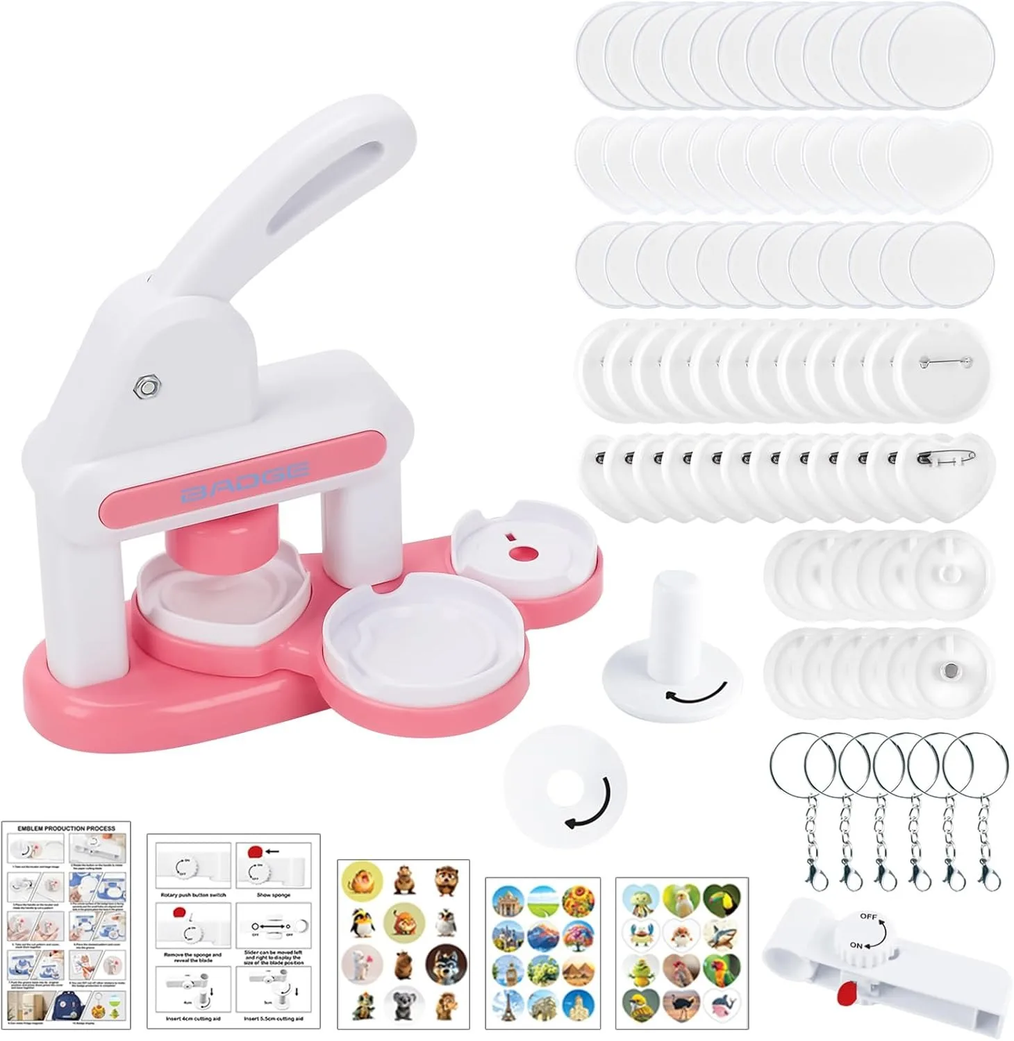 Badge Maker voor kinderen, DIY Pin Button Badge Maker Machine, draagbare persmachine Badge Punch Kit met 48 patronen badges