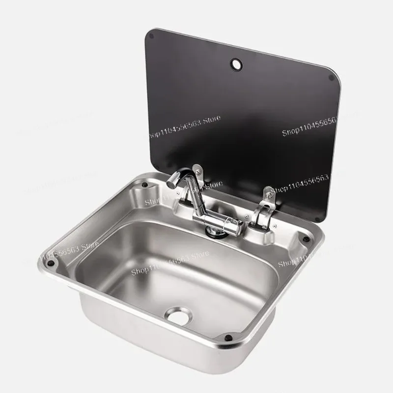 Folding Cover RV Sink 304 Stainless Steel Single Bowl Camper Kitchen Sink for Motorhome Trailer