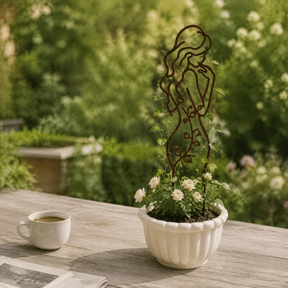 Girl Shaped Plant Support Pile Stainless Steel Grow Support Plant Support Pile Stand Greenhouse Arrangement Anti Lodging Stakes