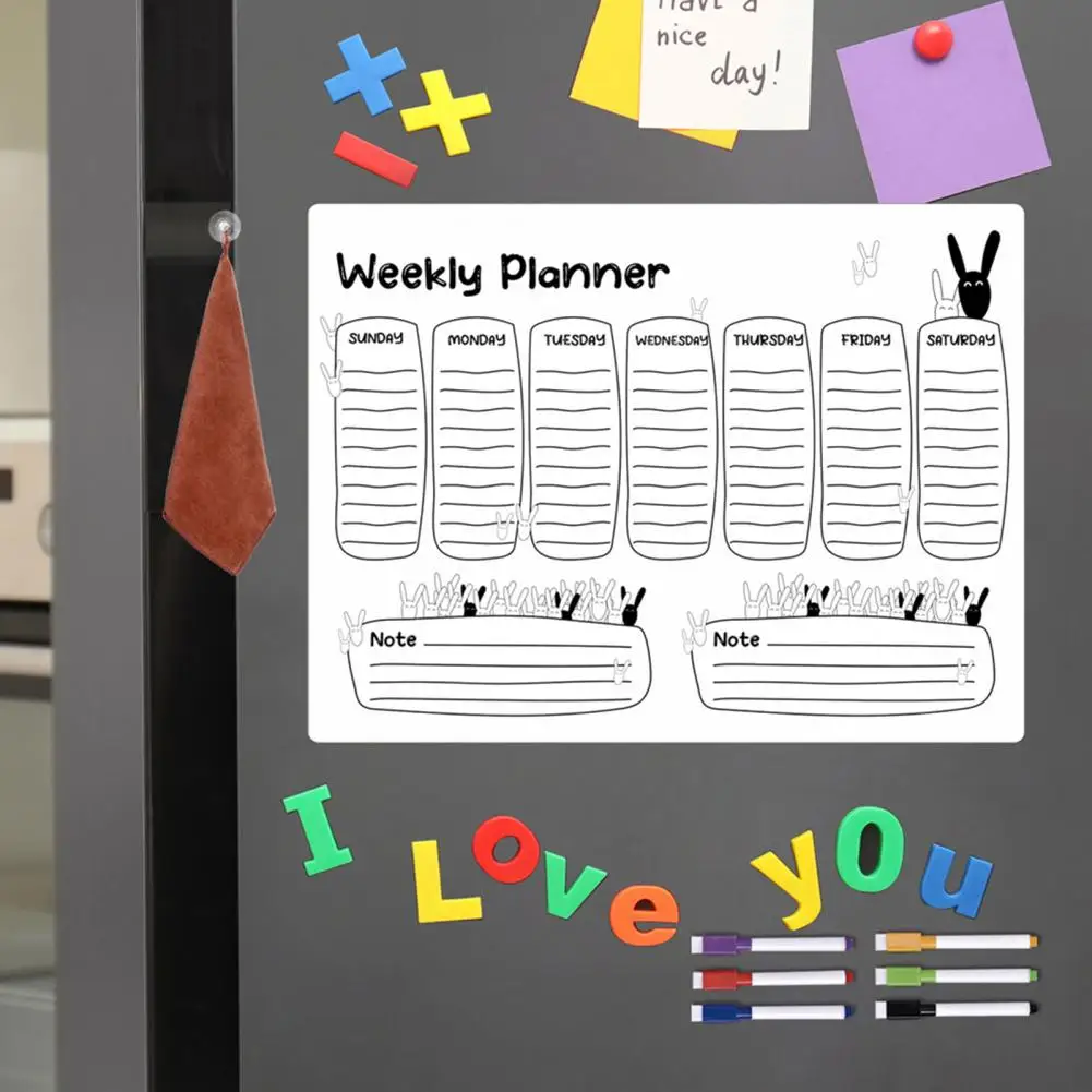 9Pcs/Set Weekly Planner Dry-Erase Message Board with Magnetic Whiteboard & Writing Pen Erasable Monthly Planner Fridge Magnet
