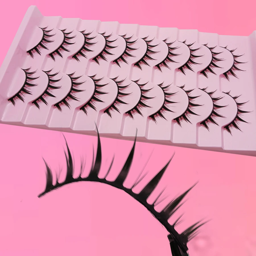 10 paia di diffusione naturale, punte a forma di croce, stile arricciatura naturale, adatto per ciglia finte per principianti