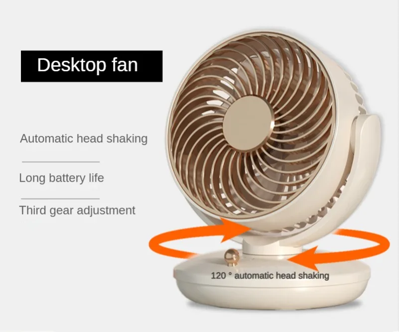 Balançando a cabeça Mini USB Desktop Fan, carregamento, longa vida, portátil