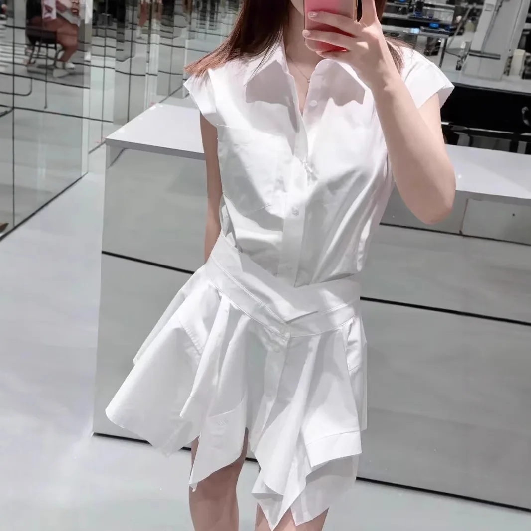 Sukienka koszulowa w nowym letnim stylu, nieregularny patchwork, imitacja dwuczęściowej sukienki z falbanką w talii, sukienka y2k