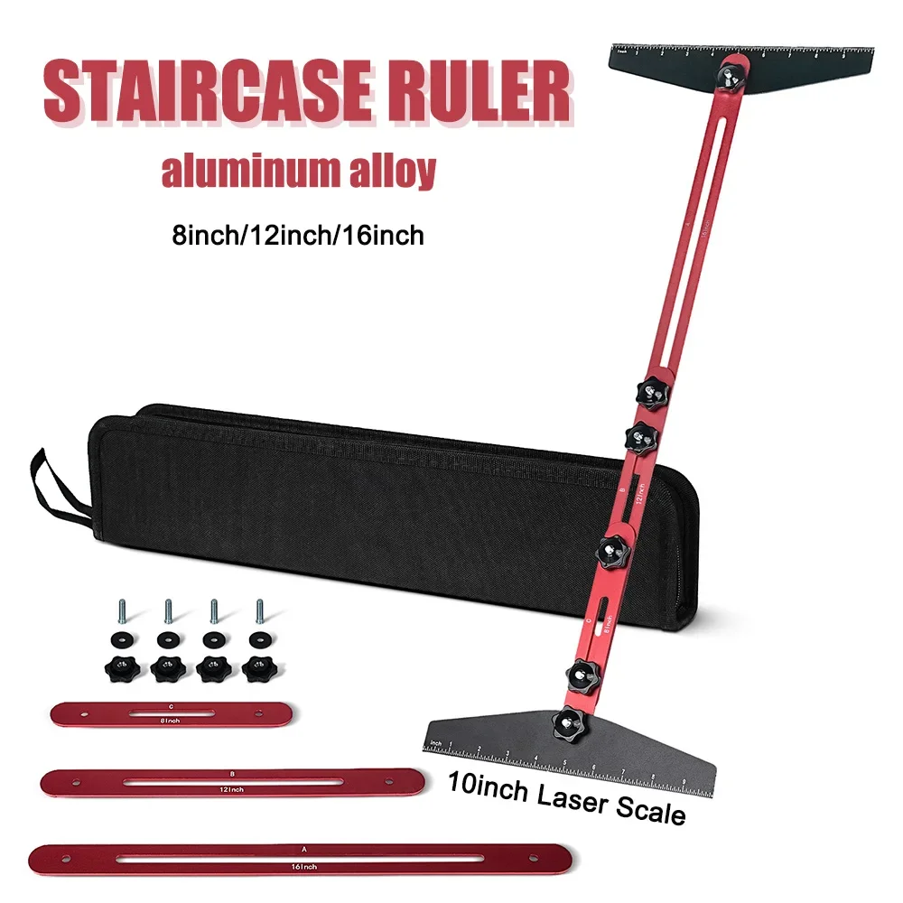 Stair Tread Template Tool - Step Measuring Jig with Ruler and Angle 8inch 12inch 16inch Guage Wizard Scribe Tool Cutting Guides