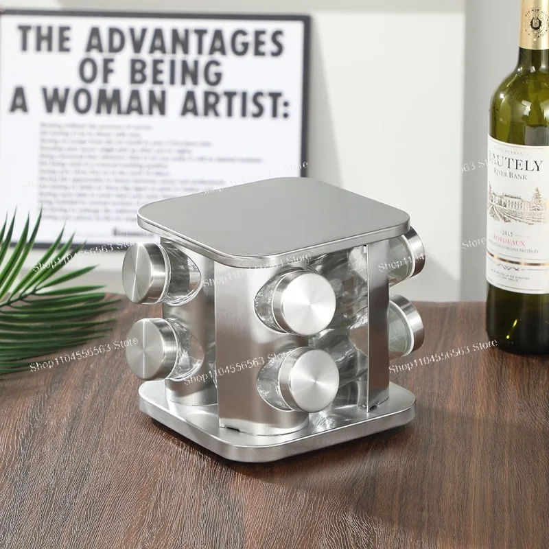 

Высококачественный вращающийся набор банок для специй из нержавеющей стали для дома, кухонной столешницы, стеллаж для хранения соли и пяти специй