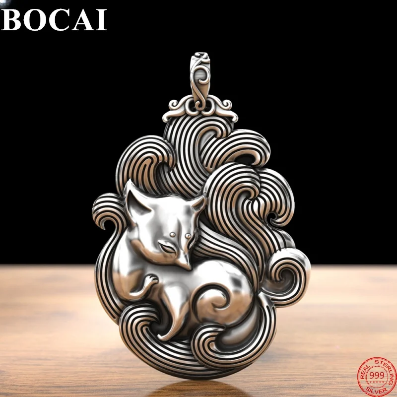 BOCAI S999 Sterling Silver Pendants for Women Men New Fashion Relief Nine-tailed-fox Punk Vintage Jewelry Wholesale