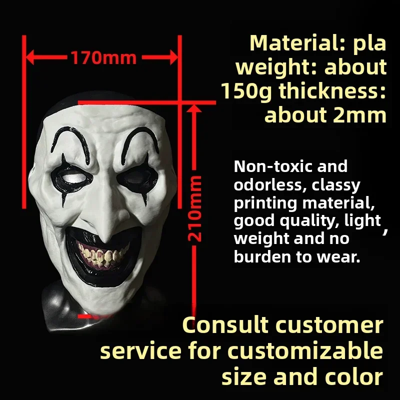 Terrifier Art the Clown Cosplay Mask, Horror Movie Halloween Costume Prop for Scary Haunted House Escape Room