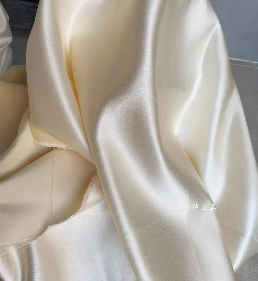 New champagne colored white satin fabric sewn wedding dress evening gown doll clothes accessories fabric stiff satin fabric