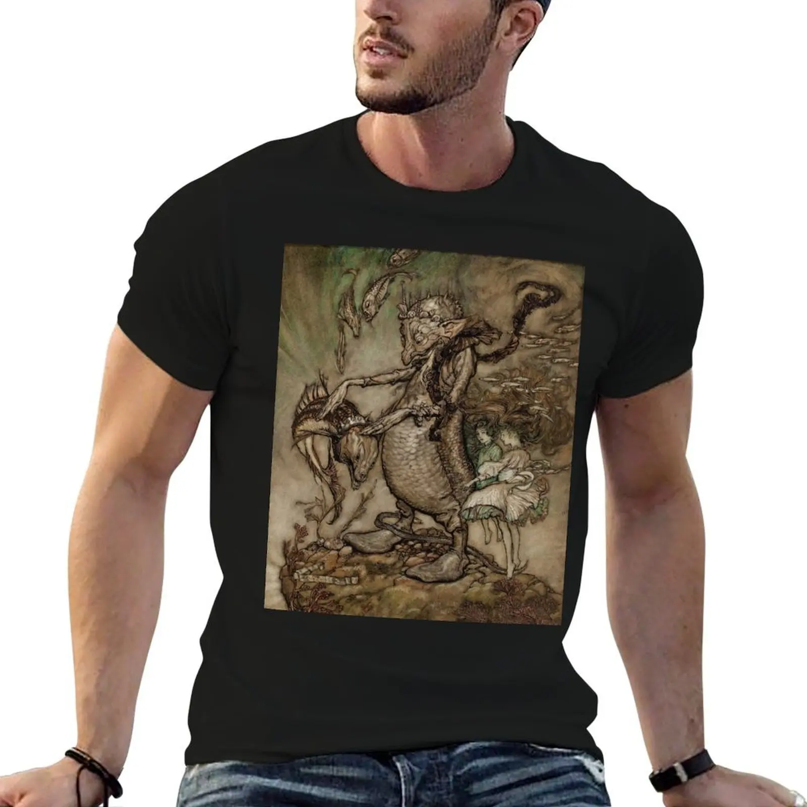 Water goblin illustration - Arthur Rackham T-Shirt Street Style Casual Tee Shirt