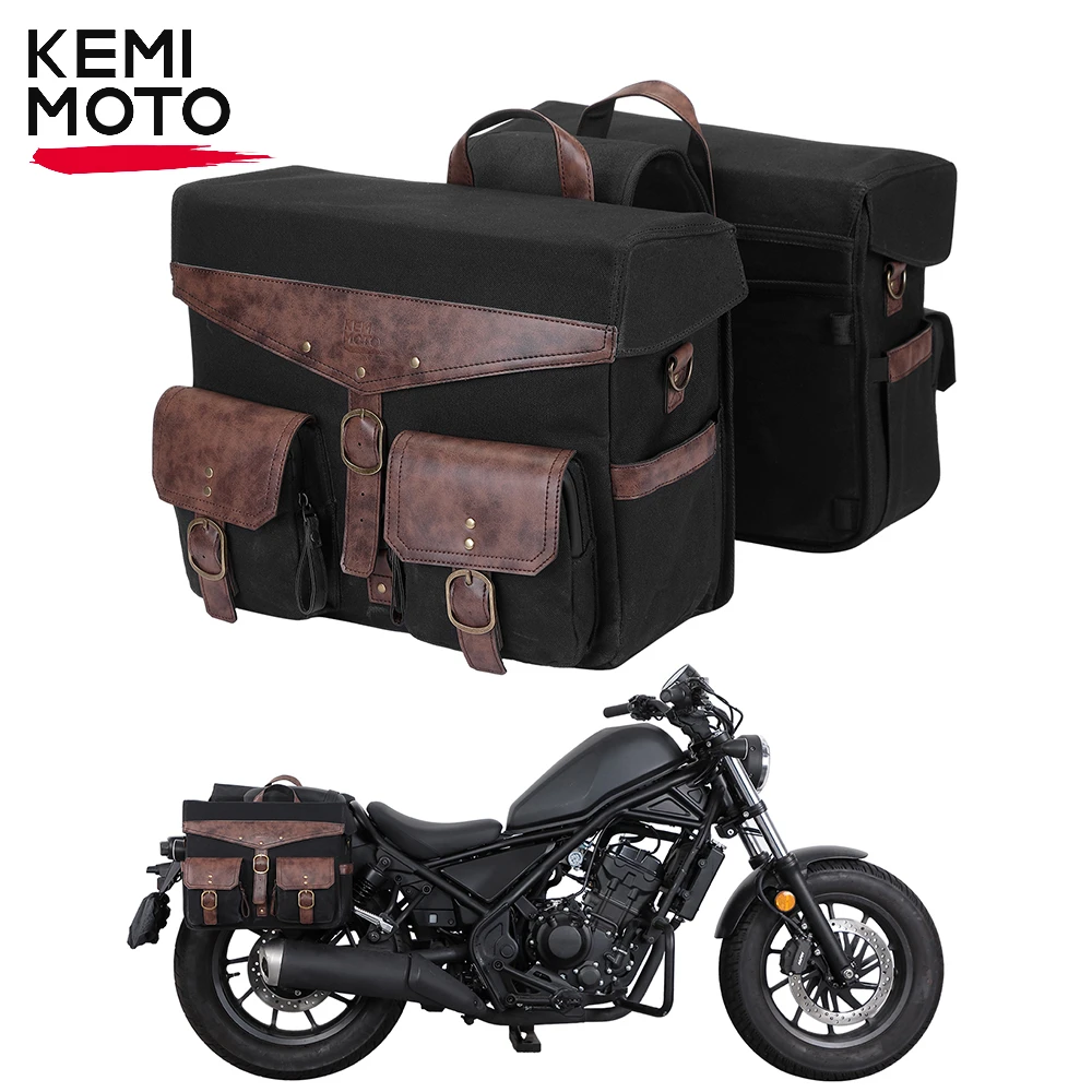 

Motorcycle Side Saddle Bags 36L Retro Oil Waxed Canvas Throw Over Saddlebags with Protective Cover Panniers Travel Luggage Bag