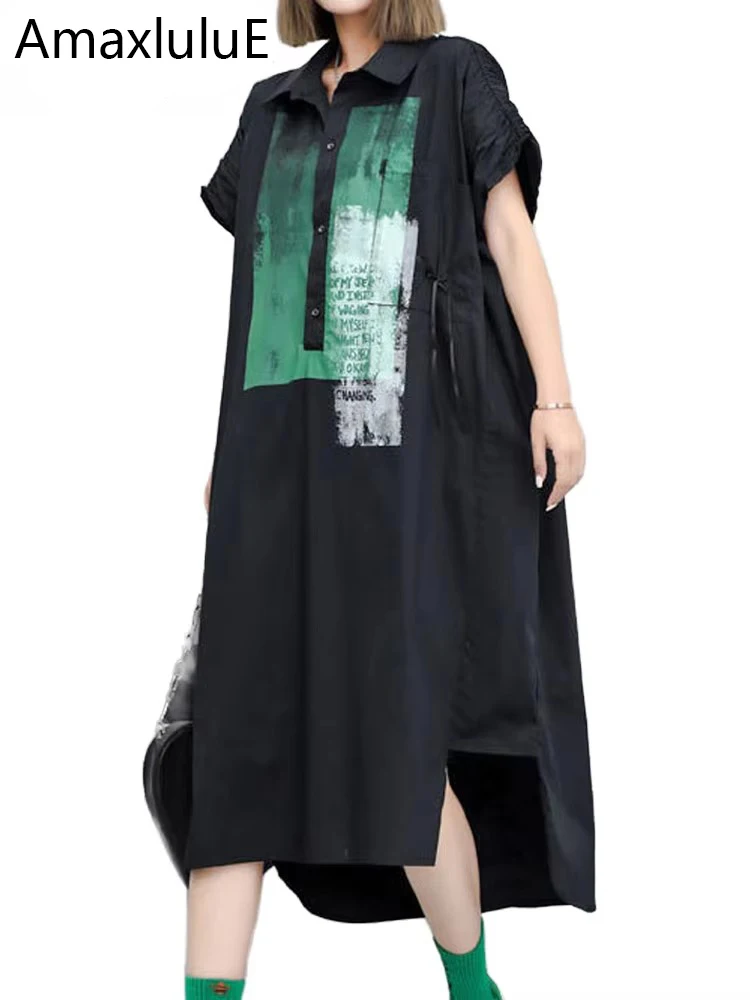 

Amax luluE 2025 Spring Luxury Long Clothes Womens Korean Fashion Printed Loose Dresses Ladies Leisure Classic Oversized Vestidos